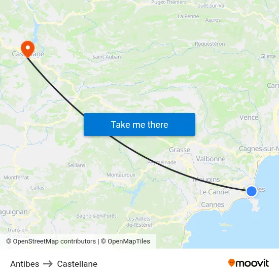 Antibes to Castellane map