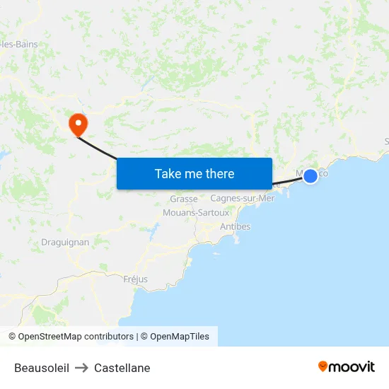Beausoleil to Castellane map