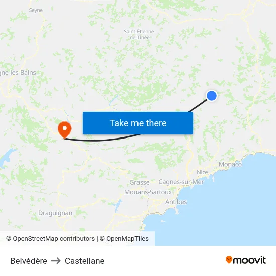 Belvédère to Castellane map
