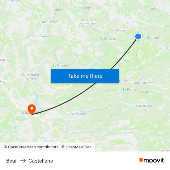 Beuil to Castellane map