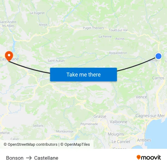 Bonson to Castellane map