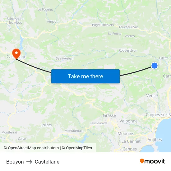 Bouyon to Castellane map
