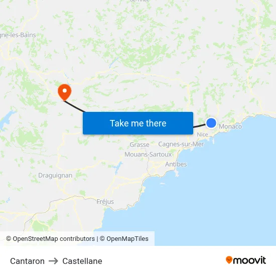 Cantaron to Castellane map