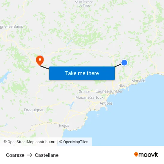 Coaraze to Castellane map