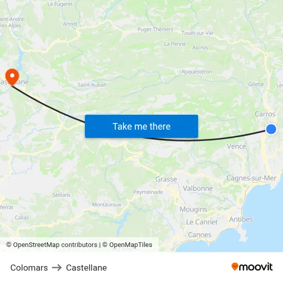Colomars to Castellane map
