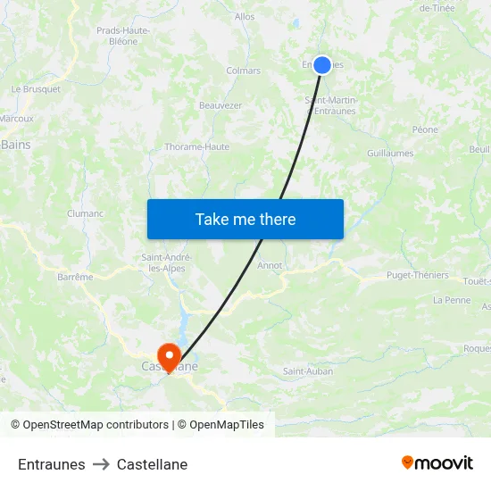Entraunes to Castellane map