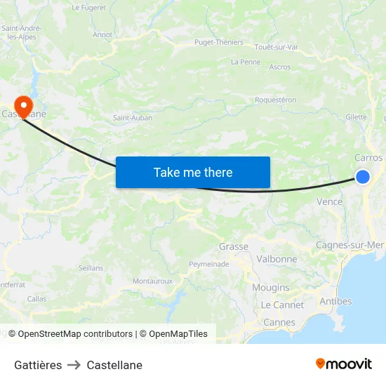 Gattières to Castellane map