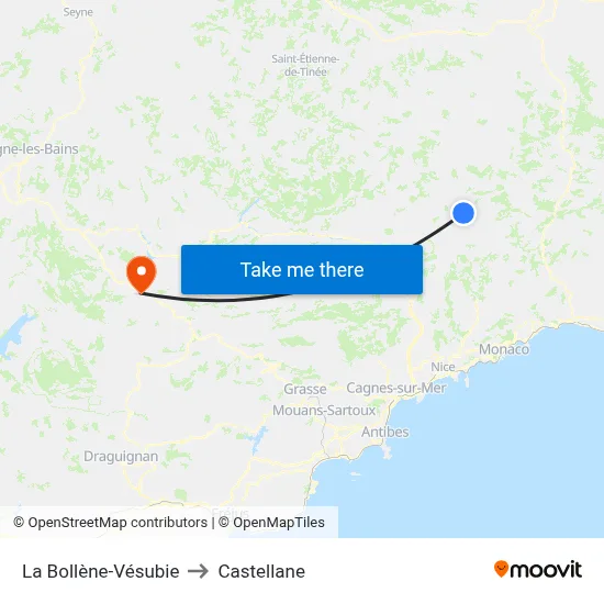 La Bollène-Vésubie to Castellane map