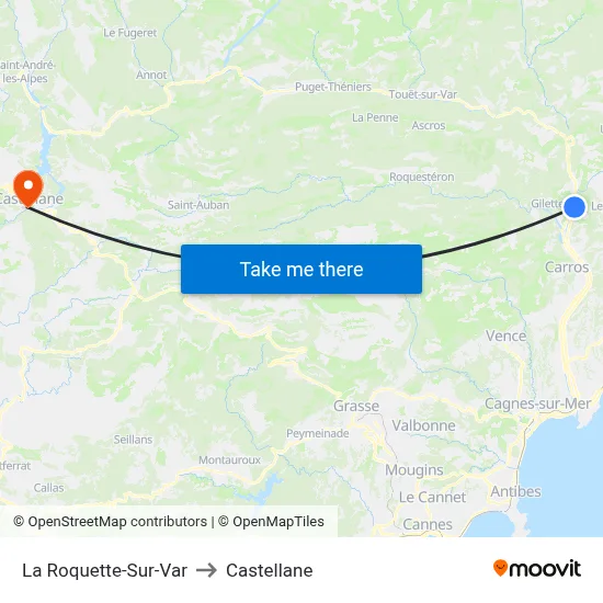 La Roquette-Sur-Var to Castellane map