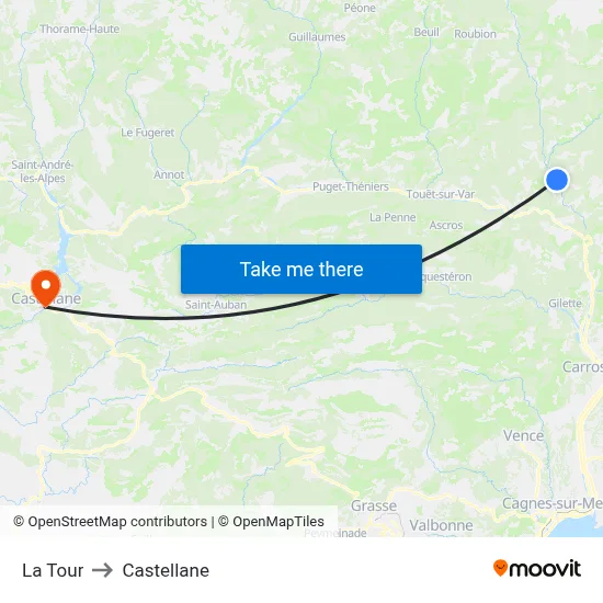 La Tour to Castellane map