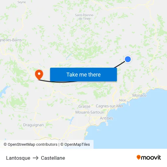 Lantosque to Castellane map