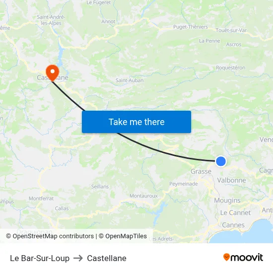 Le Bar-Sur-Loup to Castellane map