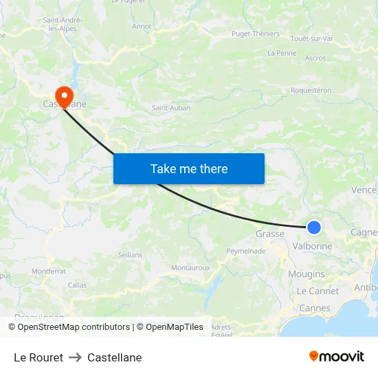 Le Rouret to Castellane map
