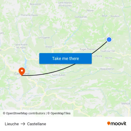 Lieuche to Castellane map