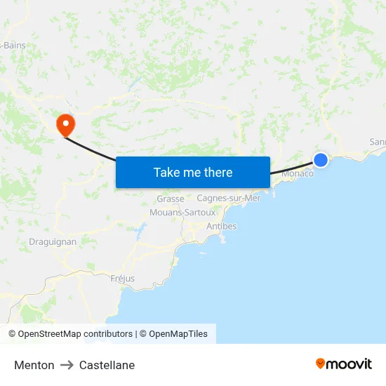 Menton to Castellane map