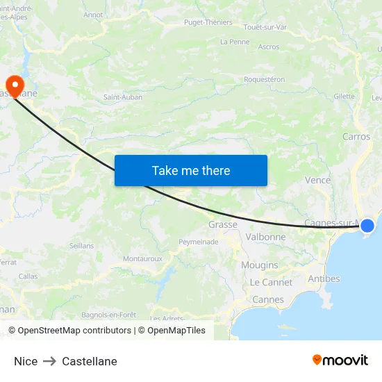 Nice to Castellane map