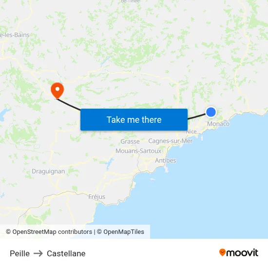 Peille to Castellane map