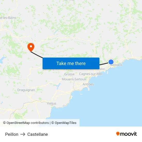 Peillon to Castellane map