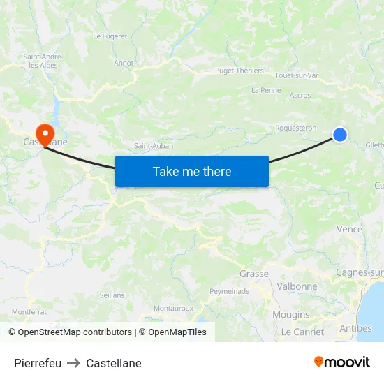 Pierrefeu to Castellane map