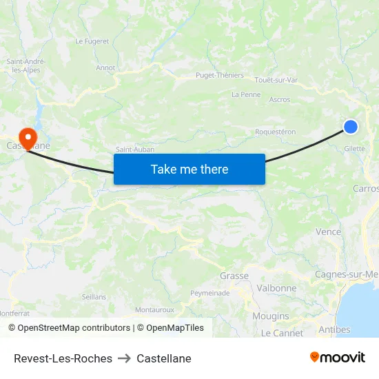 Revest-Les-Roches to Castellane map