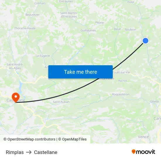 Rimplas to Castellane map