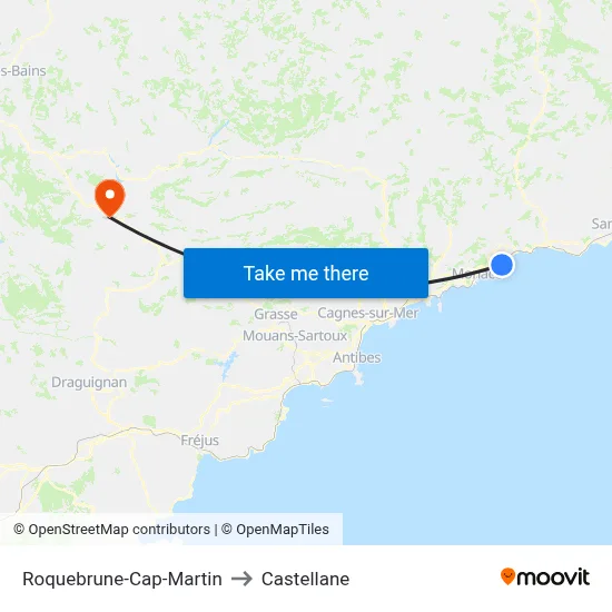 Roquebrune-Cap-Martin to Castellane map
