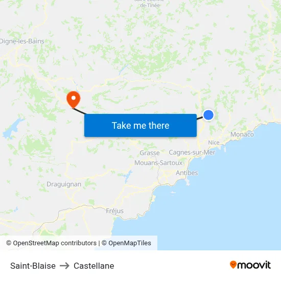 Saint-Blaise to Castellane map