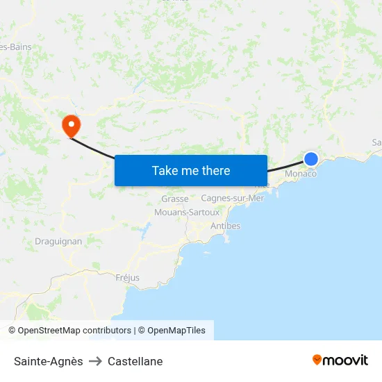 Sainte-Agnès to Castellane map