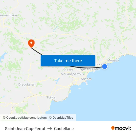 Saint-Jean-Cap-Ferrat to Castellane map