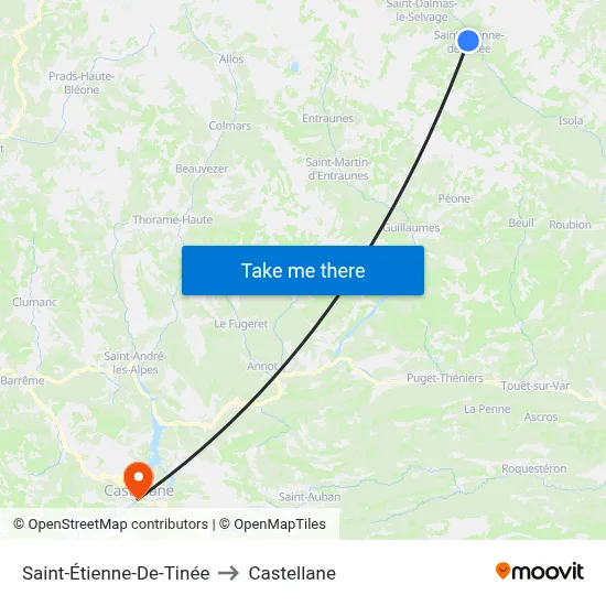 Saint-Étienne-De-Tinée to Castellane map