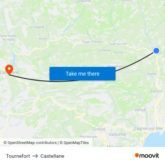 Tournefort to Castellane map