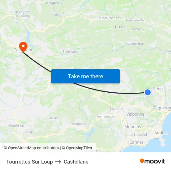 Tourrettes-Sur-Loup to Castellane map