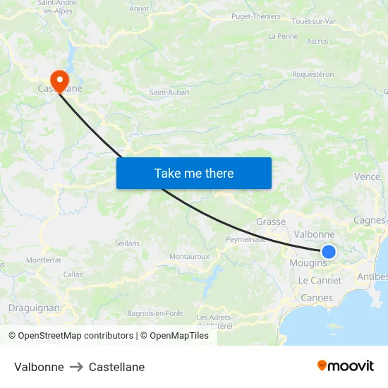 Valbonne to Castellane map