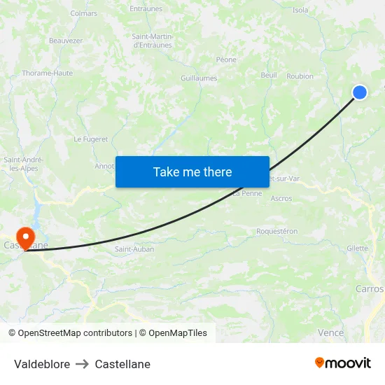 Valdeblore to Castellane map
