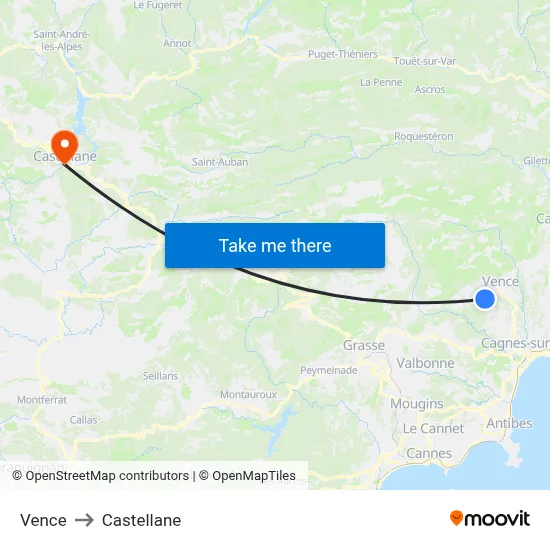 Vence to Castellane map