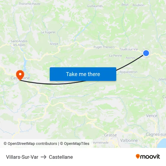 Villars-Sur-Var to Castellane map