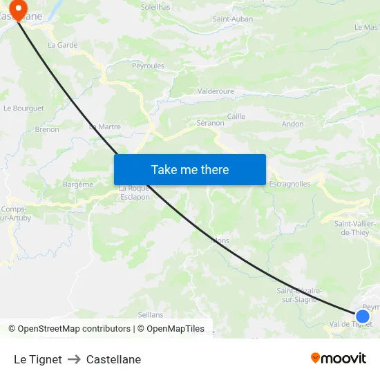 Le Tignet to Castellane map