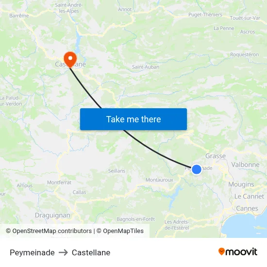 Peymeinade to Castellane map