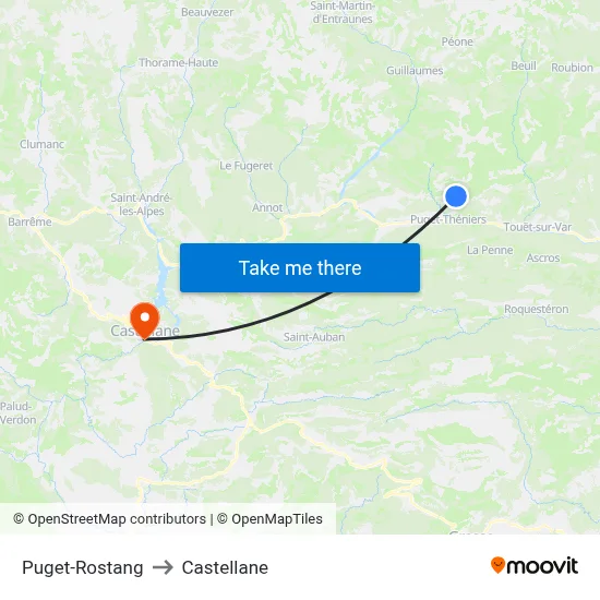 Puget-Rostang to Castellane map