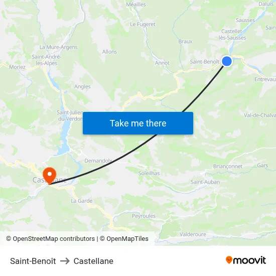 Saint-Benoît to Castellane map