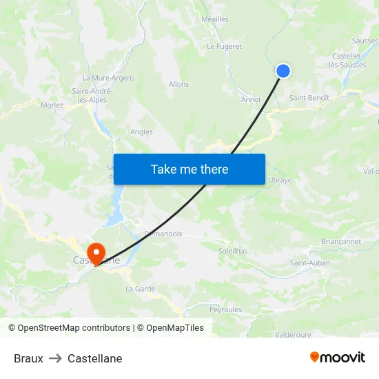 Braux to Castellane map