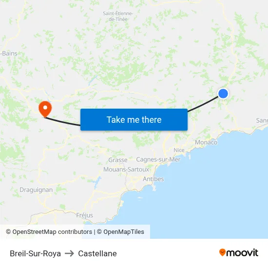 Breil-Sur-Roya to Castellane map