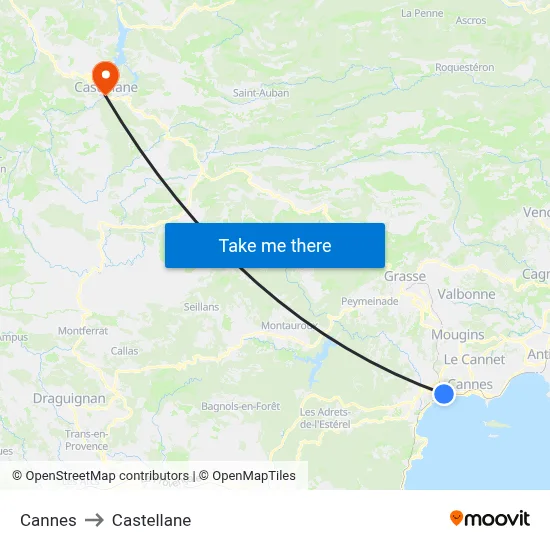 Cannes to Castellane map