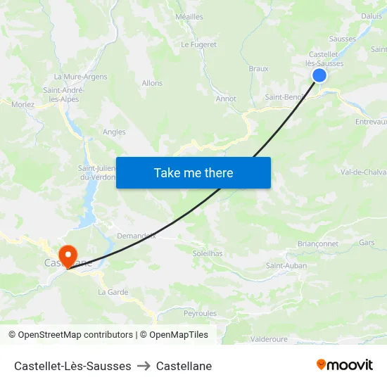 Castellet-Lès-Sausses to Castellane map