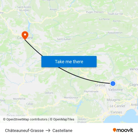Châteauneuf-Grasse to Castellane map