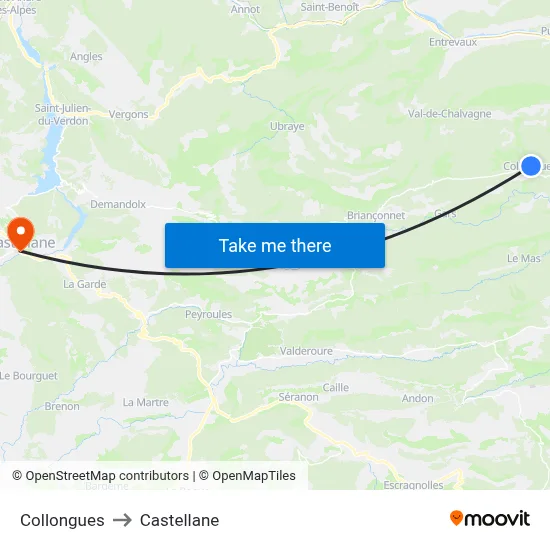 Collongues to Castellane map