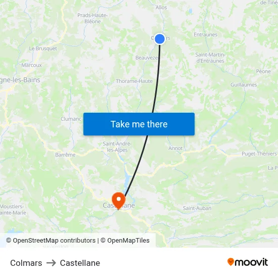 Colmars to Castellane map