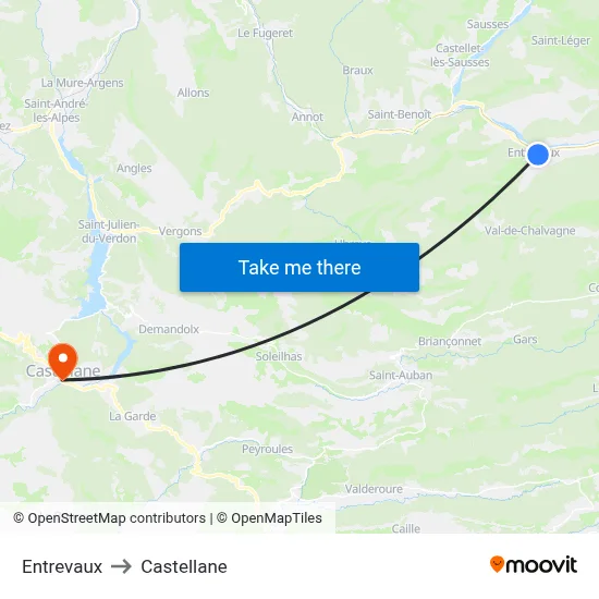 Entrevaux to Castellane map
