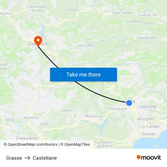 Grasse to Castellane map