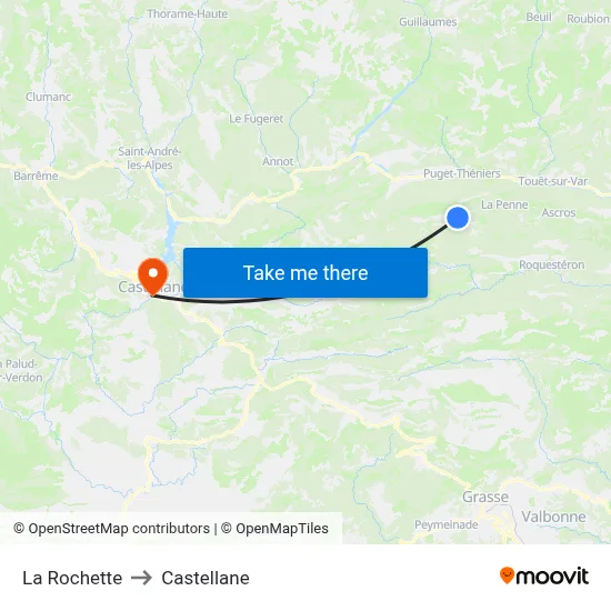 La Rochette to Castellane map